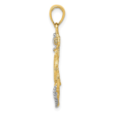 14k Multi-Tone Gold Nautical Pendant with Anchor, Ship Wheel and Rope Design for Men