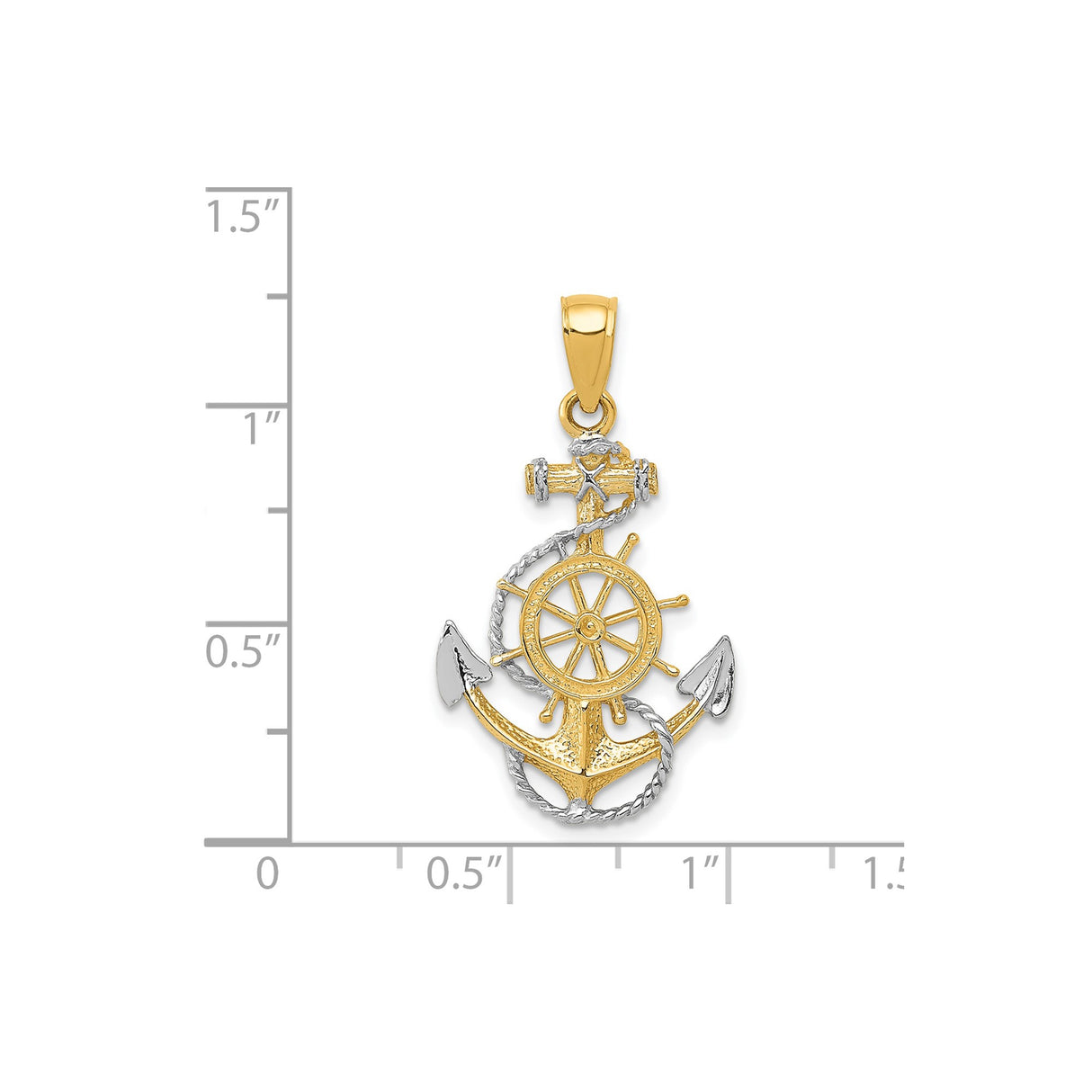 14k Multi-Tone Gold Nautical Pendant with Anchor, Ship Wheel and Rope Design for Men