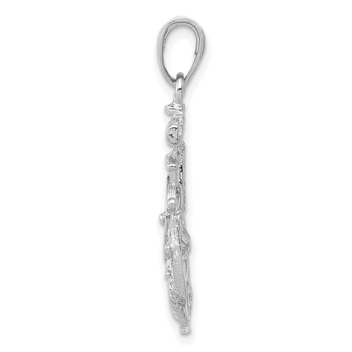 14k White Gold Anchor Pendant with Ship Wheel and Rope Detail, Nautical Charm for Men or Unisex