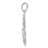 14k White Gold Anchor Pendant with Ship Wheel and Rope Detail, Nautical Charm for Men or Unisex