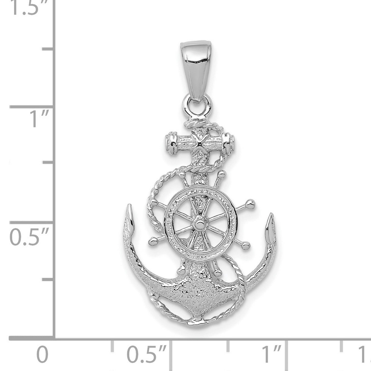 14k White Gold Anchor Pendant with Ship Wheel and Rope Detail, Nautical Charm for Men or Unisex
