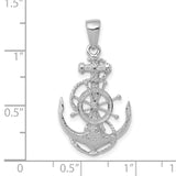14k White Gold Anchor Pendant with Ship Wheel and Rope Detail, Nautical Charm for Men or Unisex