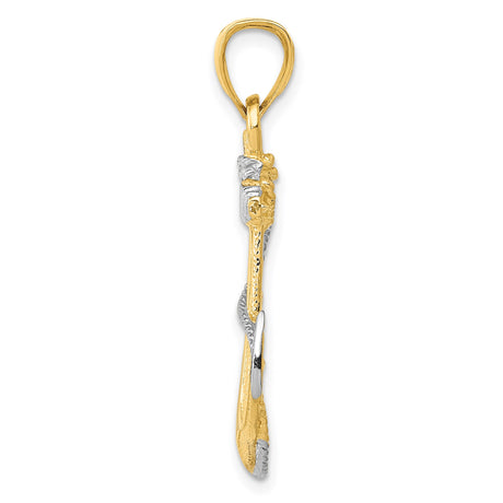 14k Multi-Tone Gold Anchor Pendant with Rope Design, Nautical Christian Symbol for Men