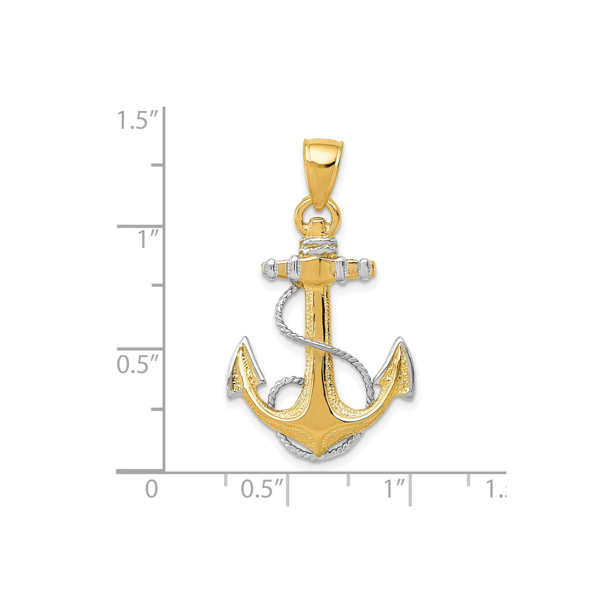 14k Multi-Tone Gold Anchor Pendant with Rope Design, Nautical Christian Symbol for Men