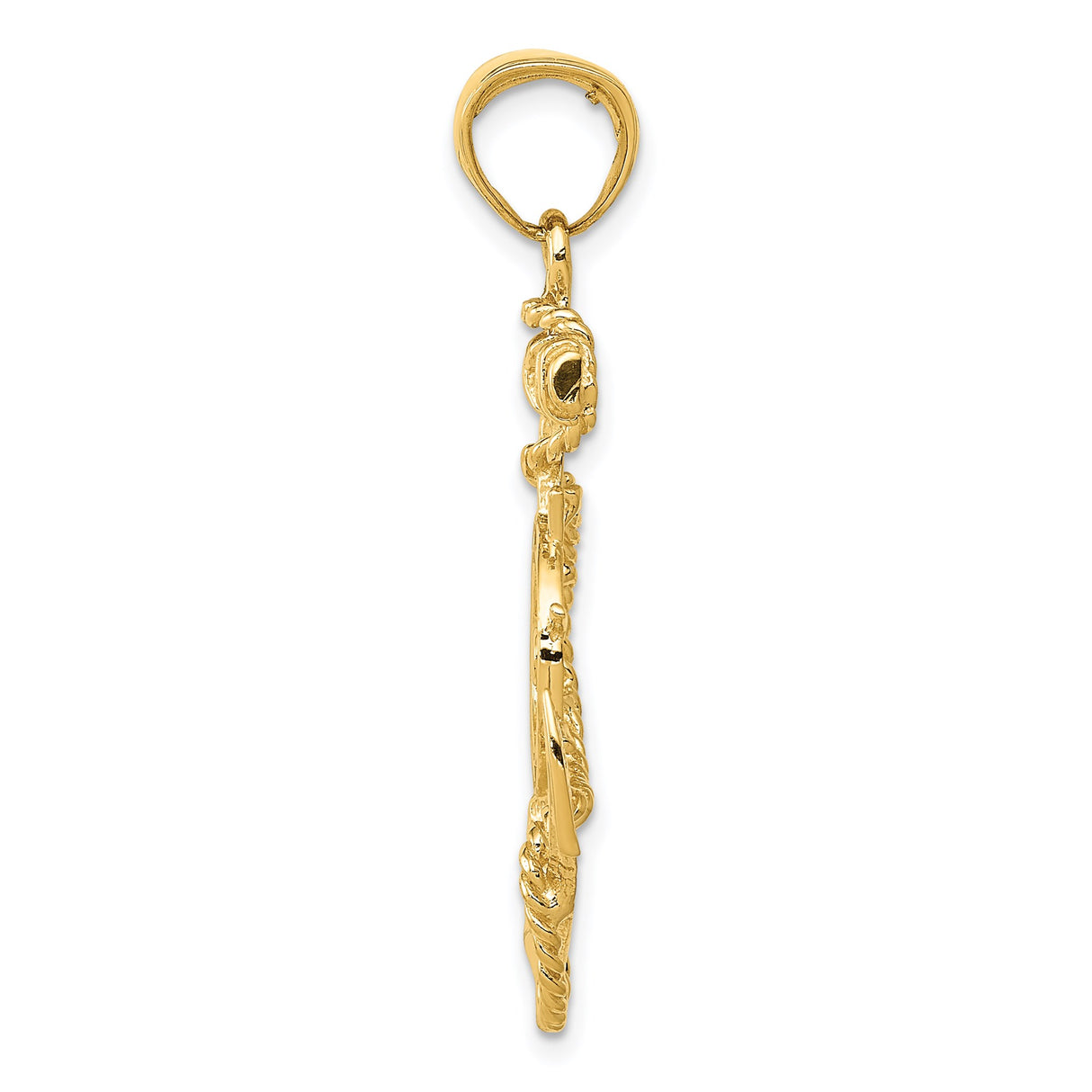 14k Yellow Gold Anchor Pendant with Ship Wheel and Rope Nautical Design