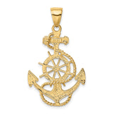 14k Yellow Gold Anchor Pendant with Ship Wheel and Rope Nautical Design