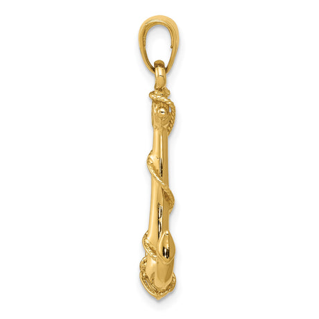 14k Yellow Gold Anchor Pendant with Rope Detail, Nautical Christian Symbol for Men or Women