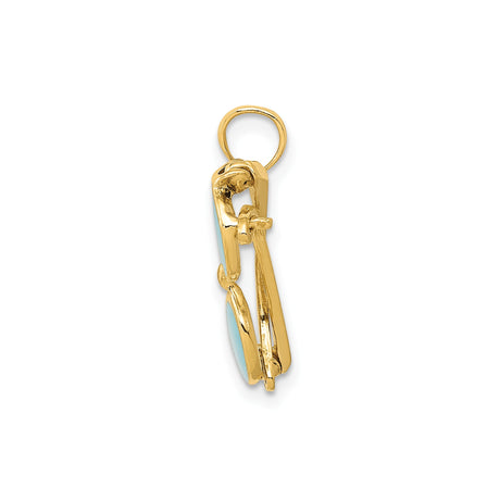 14k Yellow Gold Sunglasses Pendant with Light Blue Enamel Lenses, Movable Coastal Charm