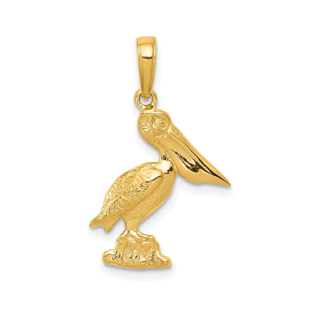 14k Yellow Gold Pelican Pendant Charm, Coastal Bird Design, Nautical Beach Jewelry for Women or Unisex