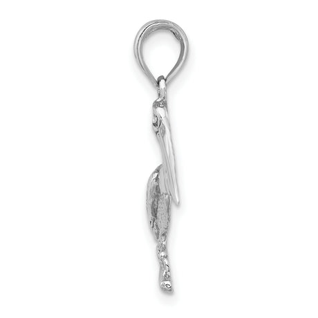 14k White Gold Pelican Pendant Featuring Detailed Bird on Rock, Nature and Wildlife Theme