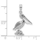 14k White Gold Pelican Pendant Featuring Detailed Bird on Rock, Nature and Wildlife Theme
