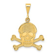 14k Yellow Gold Skull and Crossbones Pendant, Textured Pirate Design, Biker Gothic Style