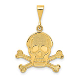 14k Yellow Gold Skull and Crossbones Pendant, Textured Pirate Design, Biker Gothic Style