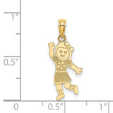 14k Yellow Gold Girl Charm Pendant with Bow Dress, Cartoon Style Daughter Keepsake Jewelry