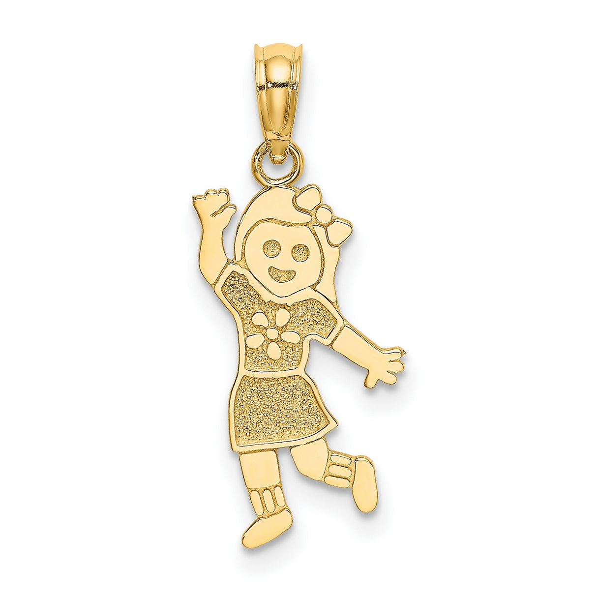14k Yellow Gold Girl Charm Pendant with Bow Dress, Cartoon Style Daughter Keepsake Jewelry