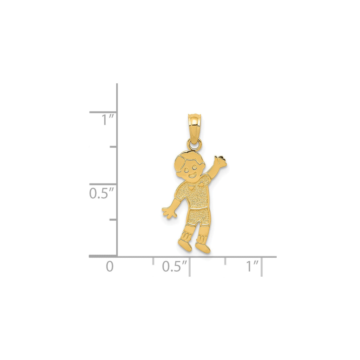 14k Yellow Gold Boy Charm Pendant with Textured Clothing and Raised Hand Design