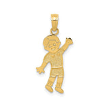 14k Yellow Gold Boy Charm Pendant with Textured Clothing and Raised Hand Design