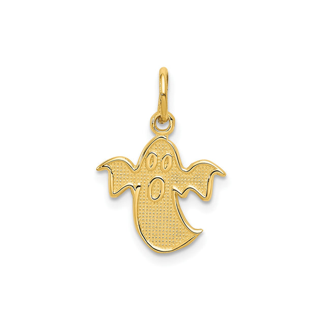 14k Yellow Gold Ghost Pendant Charm, Textured Whimsical Halloween Design, Unisex Jewelry