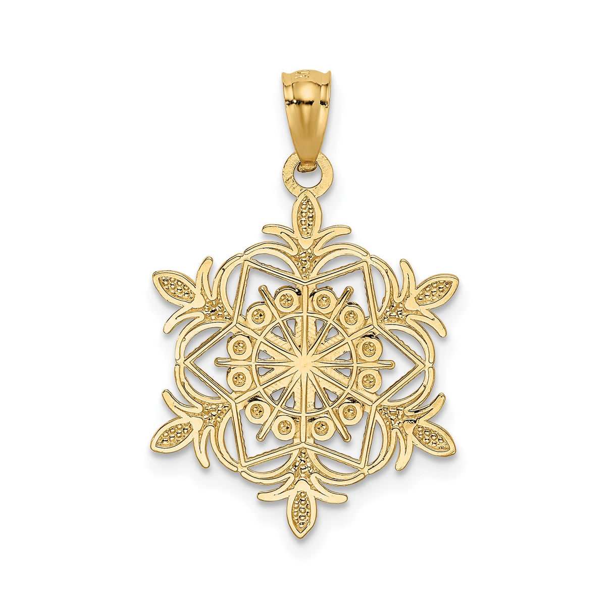 14k Multi-Tone Gold Snowflake Pendant with Rhodium Detailing and Filigree Design