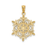 14k Multi-Tone Gold Snowflake Pendant with Rhodium Detailing and Filigree Design