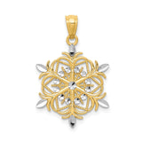 14k Multi-Tone Gold Snowflake Pendant with Rhodium Detailing and Filigree Design