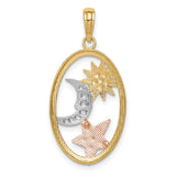 14k Two-Tone Gold Sun Moon Star Pendant, Celestial Boho Charm, Astrology Jewelry for Women