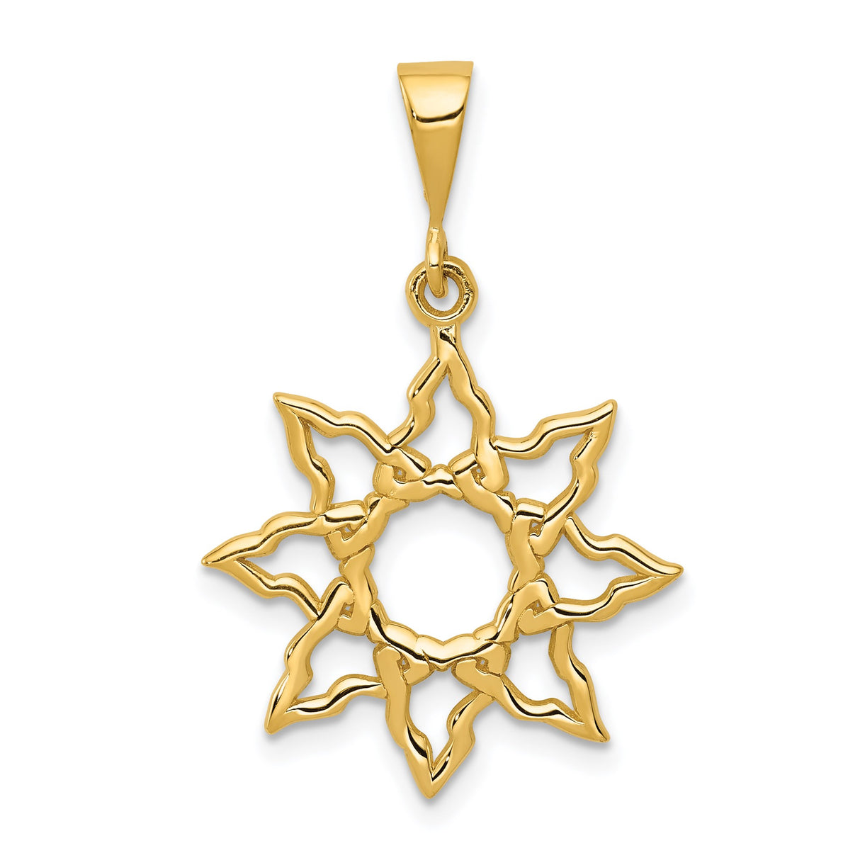14k Yellow Gold Sunburst Pendant with Openwork Design, Radiant Sun Celestial Charm