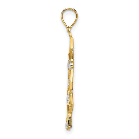 14k Yellow Gold and Rhodium Star Pendant with Open Outline, Two-Tone Celestial Design for Women