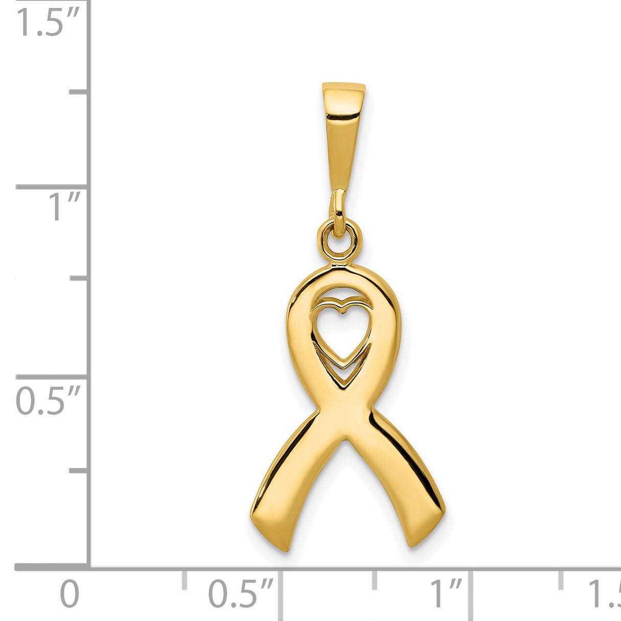 14k Yellow Gold Awareness Ribbon Pendant with Heart Cutout, Symbolic Support Charm for Women
