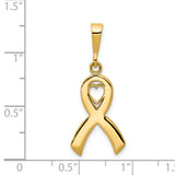 14k Yellow Gold Awareness Ribbon Pendant with Heart Cutout, Symbolic Support Charm for Women