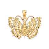 14k Multi-Tone Gold Butterfly Pendant with Rhodium Accents, Openwork Design, Textured Finish