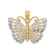 14k Multi-Tone Gold Butterfly Pendant with Rhodium Accents, Openwork Design, Textured Finish