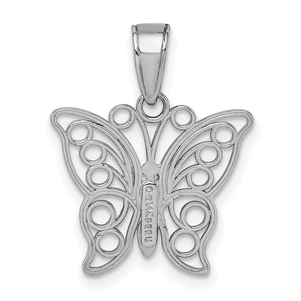 14k White Gold Butterfly Pendant with Openwork Filigree Design for Women