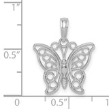 14k White Gold Butterfly Pendant with Openwork Filigree Design for Women