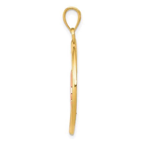14k Multi-Tone Gold Pendant with Rose Gold Butterfly and White Gold Leaf Accents