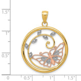 14k Multi-Tone Gold Pendant with Rose Gold Butterfly and White Gold Leaf Accents