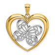 14k Multi-Tone Gold Heart Pendant with Filigree Butterfly Design, Nature Inspired Jewelry for Women