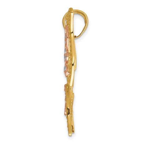 14k Two-Tone Gold Butterfly Pendant with Rose, Yellow, and White Filigree Detailing