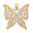 14k Two-Tone Gold Butterfly Pendant with Rose, Yellow, and White Filigree Detailing