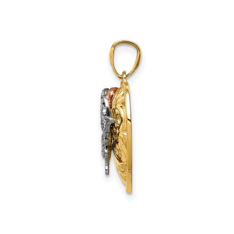 14k Tri-Color Gold Heart Pendant with Rose, Butterfly, and Filigree Motifs for Women
