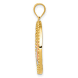 14k Two-Tone Gold Dragonfly Pendant with Filigree Rose Gold Design and Textured Circle