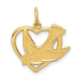 14k Yellow Gold Dove Heart Pendant, Christian Symbol of Faith and Peace for Women