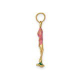 14k Yellow Gold Flamingo Pendant with Pink and Green Enamel Accents, Tropical Bird Charm