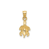 14k Yellow Gold Turtle Pendant with Faceted Shell and Textured Detailing