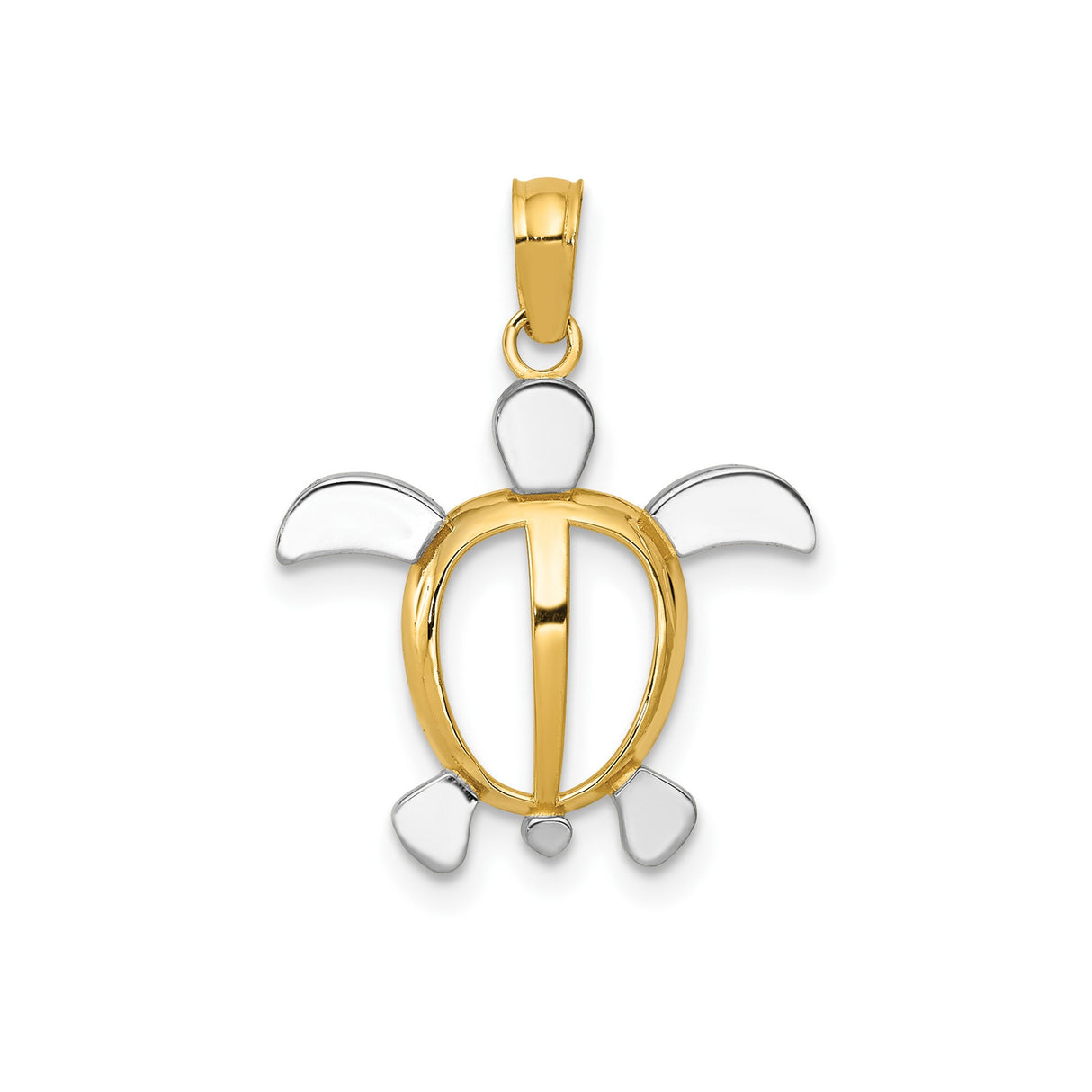 14k Multi-Tone Gold Sea Turtle Pendant, Open Coastal Design, Nature-Inspired Unisex Jewelry