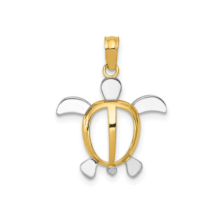14k Multi-Tone Gold Sea Turtle Pendant, Open Coastal Design, Nature-Inspired Unisex Jewelry