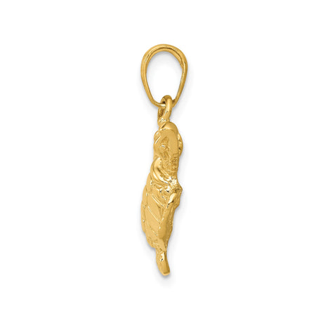 14k Yellow Gold Sea Turtle Pendant with Textured Shell and Detailed Flippers