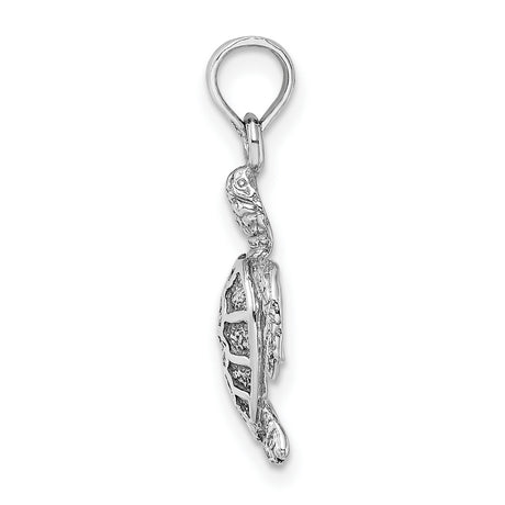 14k White Gold Sea Turtle Pendant, Textured Ocean Animal Design, Nature-Inspired Jewelry