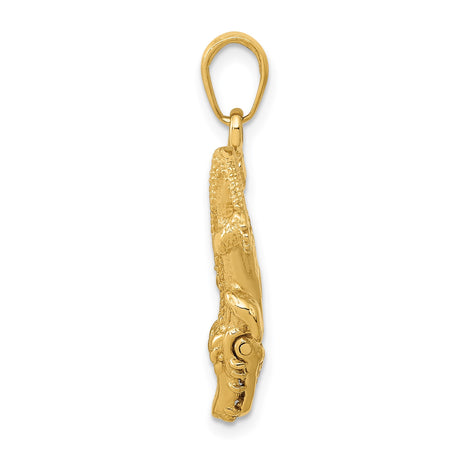 14k Yellow Gold Alligator Pendant with Detailed Crocodile Design, Animal Totem Symbol
