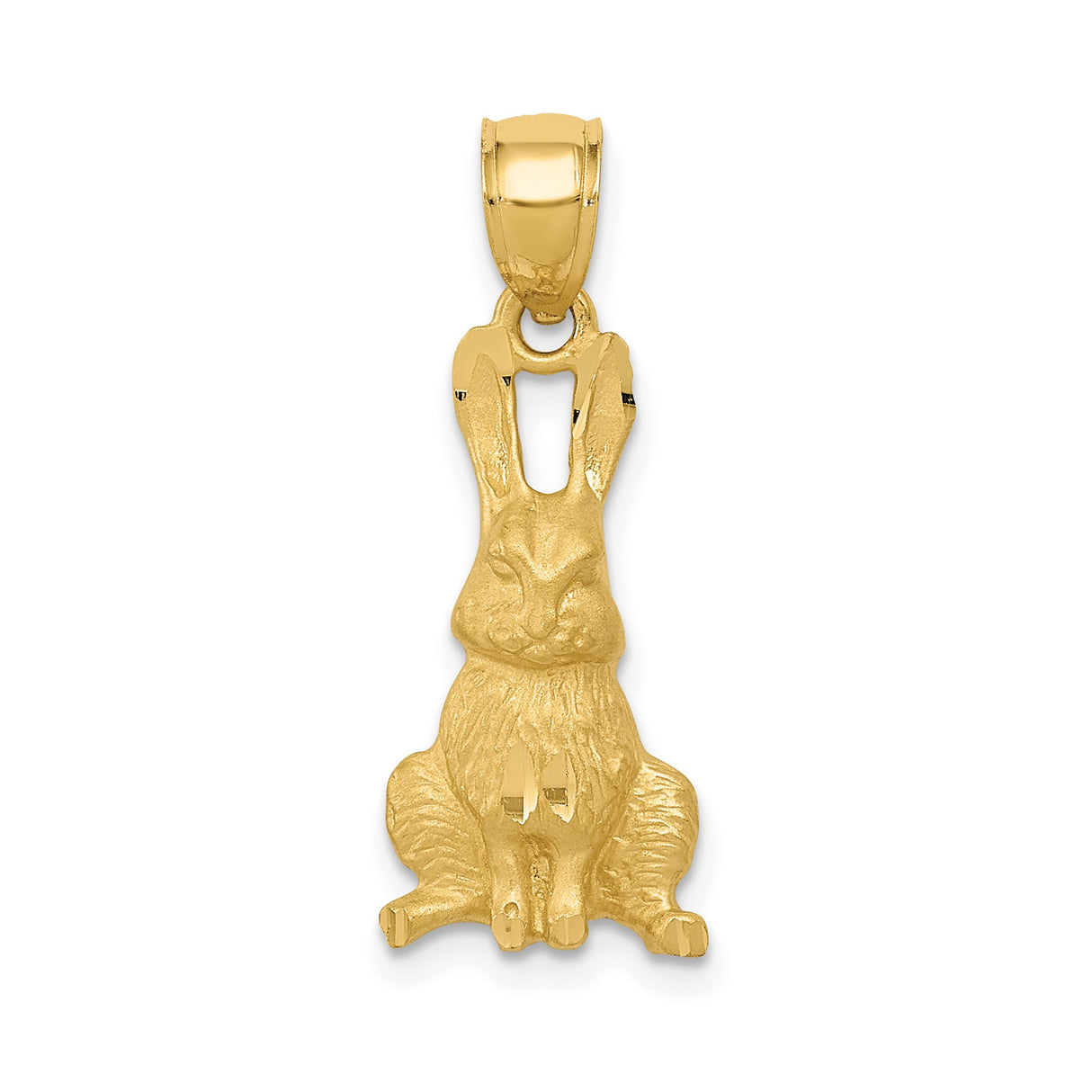 14k Yellow Gold Bunny Pendant, Detailed Sitting Rabbit Charm, Nature-Inspired Animal Jewelry